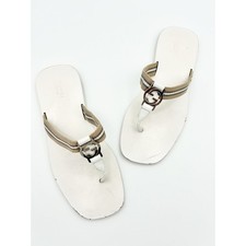 Gucci Web Sandals IT38 UK5 US8 White Tan Grey Flip Flops Thongs GG Logo Flats