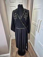 Joe Brown's  Black Faux Wrap Beaded V-neck Dress Uk20 Xmas  Party Formal Bnwt 