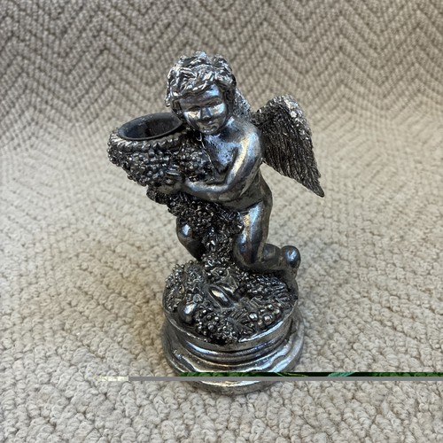 Silver cherub angel candle - silver,