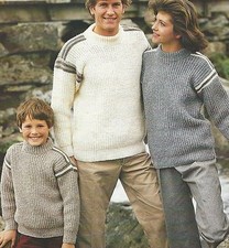 Family Aran Easy Knit Sweater Knitting Pattern 24-44" Girls Boys Men Women 830