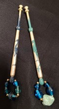 Pair of hand painted spangled lace bobbins by Sallie Reason (Pair D)