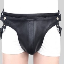 Mens Real Leather Jockstrap Sexy Leather Underwear Codpiece Gay Fetish Briefs
