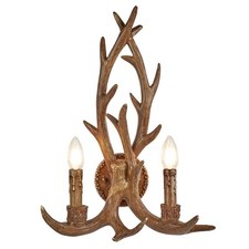2 Lights Wooden Antler Finish