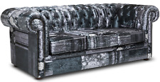 Chesterfield Three Seater sofa In Funky Grey Patchwork Velvet