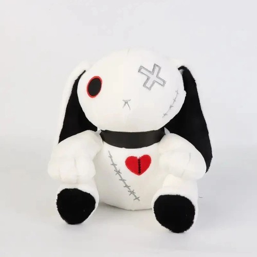 Gothic black white bunny plush - black,