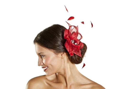 Red sinamay feather crystal - sinamay,