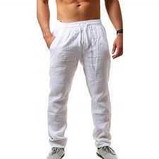 UK Mens Casual Sports Cotton Linen Pants Breathable Loose Running Yoga Trousers!
