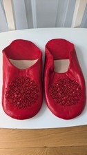 ♡  Women/Men  Babouche Moroccan Red Slippers Leather Size 44  EU  ♡