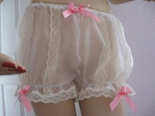 white Nylon Frilly bloomers lace  Sissy Knickers Sheer feminine Lingerie vintage