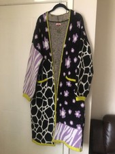 JOE BROWNS BLACK/PURPLE/WHITE/YELLOW LONGLINE CARDIGAN    Size 16 to 18