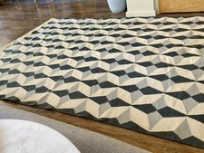 Lovely Large Geometric Wool Rug By Made.com. 230cm X 160cm. Blue, White & Yellow