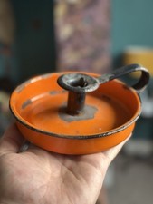 Vintage Enamel Candle Holder Orange