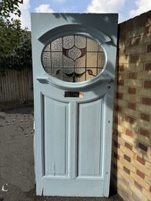 Reclaimed Stained Glass Victorian Edwardian Wooden Panel Front Door 2130 x 910mm