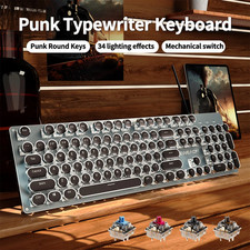 TK100 Punk Typewriter Mechanical Gaming Keyboard, 104Keys with LED Backlit USB W
