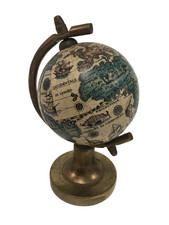 Vintage Style Miniature World Globe with Brass Stand Ornament Decor 11cm Tall