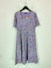 Cotton Traders Lilac Floral Midi Dress Short Sleeve Scoop Neck Cotton UK 14 NEW