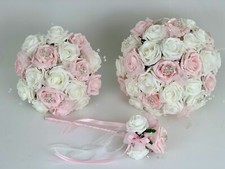 Wedding Flowers Ivory Rose Baby Pink Bouquet Bride, Bridesmaid, Flower-Girl Wand