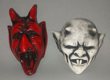 2 Gothic Stone wall Hung Busts by Alienate Designs - Devil and Nosferatu