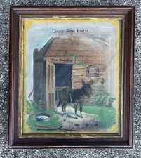 Antique Oil Painting Donkey Country Style American 1870s Farm Barn Cute Folk Art