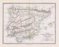 Ancient SPAIN & PORTUGAL Antique Map by J&C Walker 1874 Pub. Edward Stanford