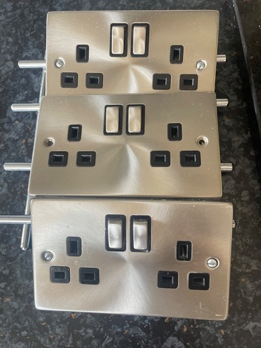 Brushed steel double socket - steel,