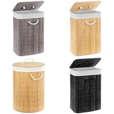 Bamboo Laundry Basket with Lid Foldable Washing Clothes Bin Hamper with Liner