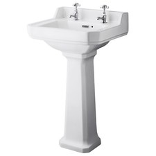 Hudson Reed 500mm Traditional Wash Basin & Pedestal 2 Tap Hole Bathroom Sink
