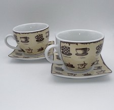 Pair Of Small Coffee Cup & Saucer 150ml Coffee Latte Tea Hot Chocolate Retro