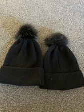 2 Black Bobble Hats One Size 