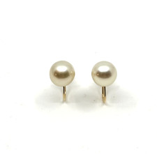 9mm Large Tiffany & Co 14K Yellow Gold Saltwater Akoya Pearl Screwback Earrings