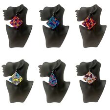 African Print Wooden Earrings Ankara Flowers Tribal Ethnic Jewellery - 6 Options