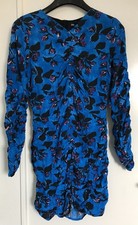 ZARA Blue Floral Print Ruched Mini Dress size M BNWT