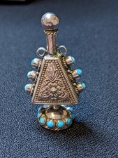 Vintage Solid Sterling Perfume Bottle  Pendant with Natural Turquoise 16.9g 6cm