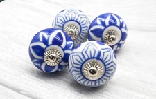 Blue ceramic knobs handpainted - blue,