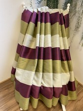 Moss Green Plum Purple Cream Striped Eyelet Pair Curtains Each 81”Wx54”D MTM