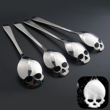 Stainless Steel Skull Sugar Tea Coffee Spoon Set of 4 Spoons Home Cookware Decor