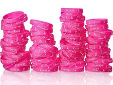 Breast Cancer Awareness Pink Ribbon Bracelets Rubber Wristbands for Women Par...