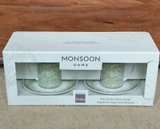 Monsoon Home 2 Fine China Espresso Cups & Saucers box set Green Denby *New Other
