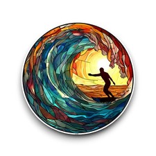 LARGE Surfer Surfing Wave Stained Glass Window Design Opaque Vinyl Sticker Decal