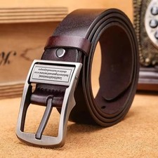 Mens Genuine Leather Belts Cowhide Belt Ratchet Waistband Metal Pin Buckle Dress