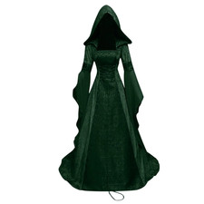 Women Deluxe Witch Dress Medieval Renaissance Maxi Train Dress Halloween Devil P
