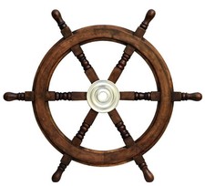 24"Nautical Wooden Ship Steering Wheel Pirate Decor Wood Brass Fishing Wall Boat