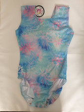 GYMNASTICS LEOTARD NEW GIRLS 13-15 34 MILANO BLUE PINK MARBLE LEOTARD WITH TAGS