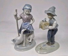 Pair of Metzler & Ortloff Germany - Girl and Boy Figurines - 15.5cm tall