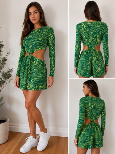 Zara green swirl cut out - zara, long