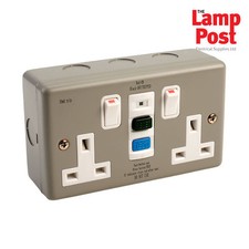Europa RCD13AMC METALCLAD RCD Twin Double 2 Gang Socket SWITCHED 13amp 30mA