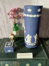 Wedgwood Portland Blue Jasperware Large Spill Vase & Trinket Classical Greco