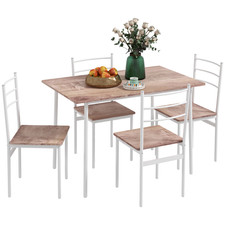 Dining Table and Chairs Set White MDF & Steel 110x70x75cm Compact 5pc SpaceSaver