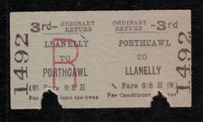 British Railways (W) PORTCAWL to LLANELLY 3rd Class Ordinary Return Ticket