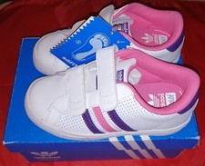 Girls Brand New authentic Adidas Greenstar V Trainers White/purple/pink UK 9C/EU